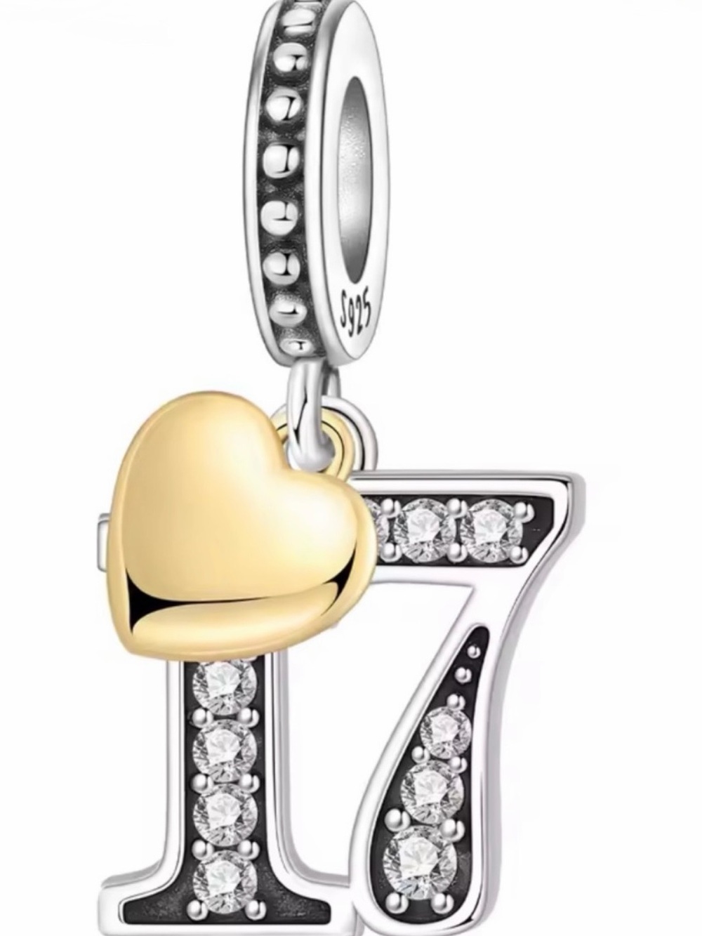 Pandora Two-Tone '17' Number Charm Gold & Silver